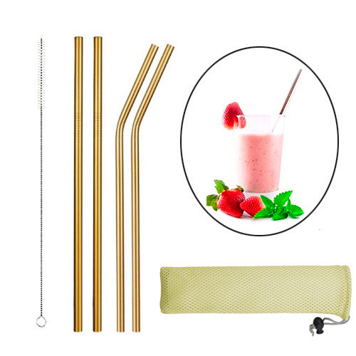 Набір соломинок металевих 4шт, еко трубочки для напоїв, золото Вінниця - фото 1