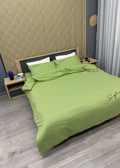 Комплект постільної білизни Сатин, Двоспальний 180х220 Оливковий (88-151) Київ - фото 4