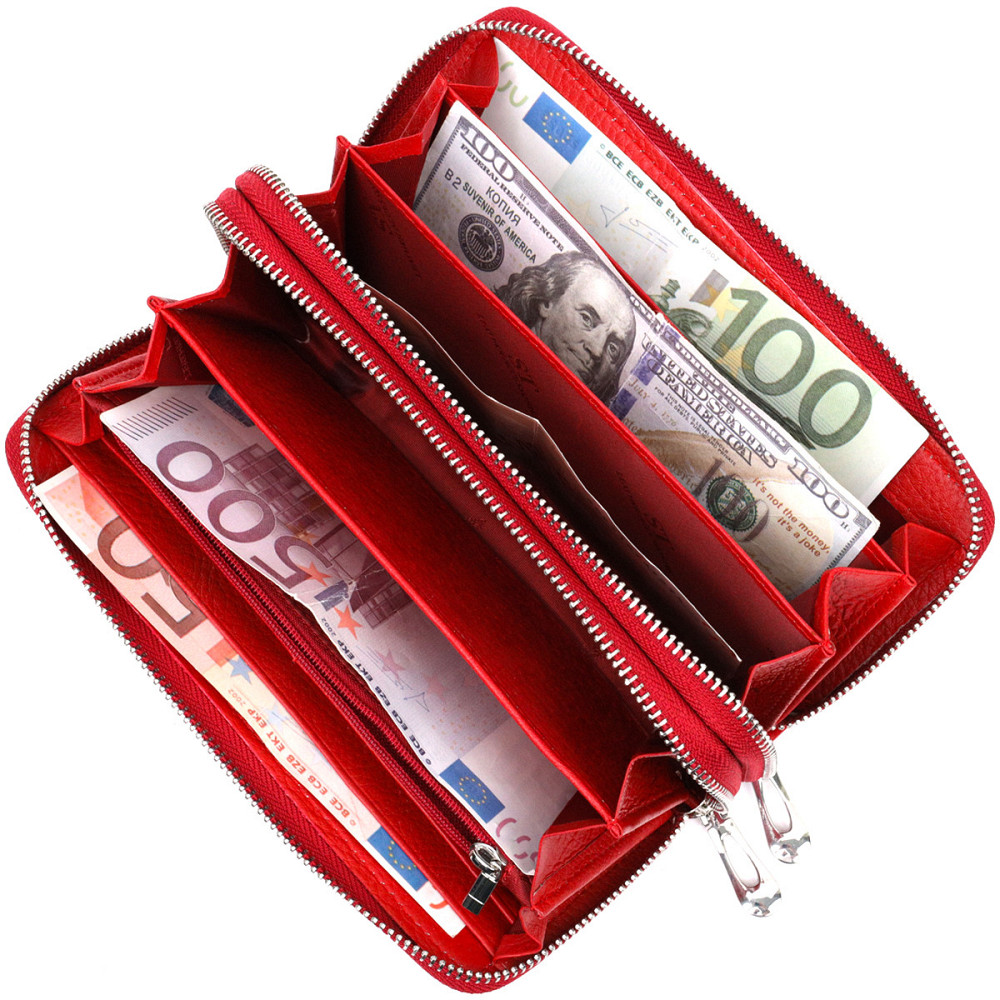 Яркий женский кошелек-клатч с двумя отделениями на молниях Красный (ST Leather) Киев - изображение 3