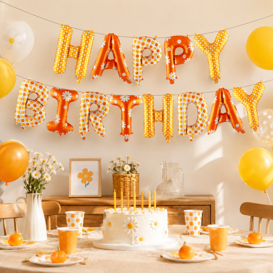 Гирлянда Happy Birthday фольгированная оранжевая 40 см, воздушные шары буквы на день рождения Киев