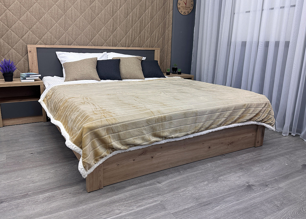 Плед двосторонній 155х200 см (+-5см) рельєфний із штучною овчиною Пісочний з білим (87-073) Київ - фото 2