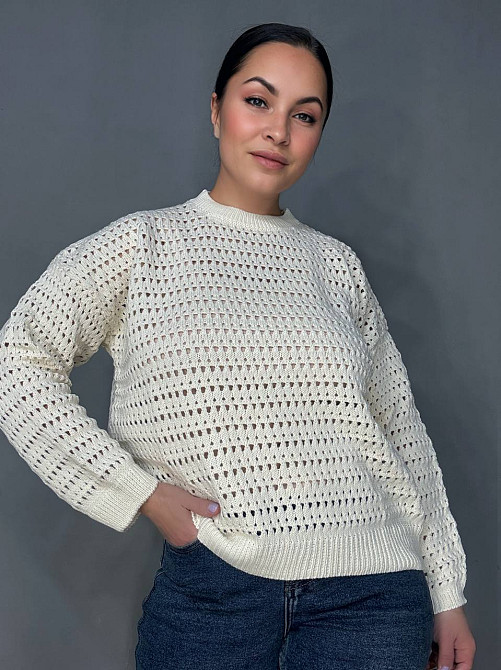 Свитер женский MIX RAY 6766 ажурная вязкая сетка прозрачный оверсайз, молочний, one size Киев - изображение 15