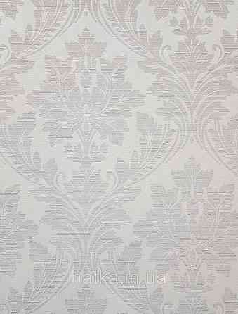 Шпалери вінілові на флізеліні Grandeco Time метрові структурні вензелю завитки бежеві на біло молочному Київ