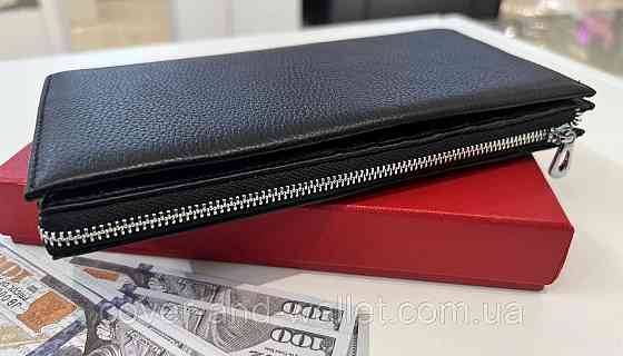 Большой кожаный мужской кошелек черного цвета на молнии Helen Verde 1431 Киев