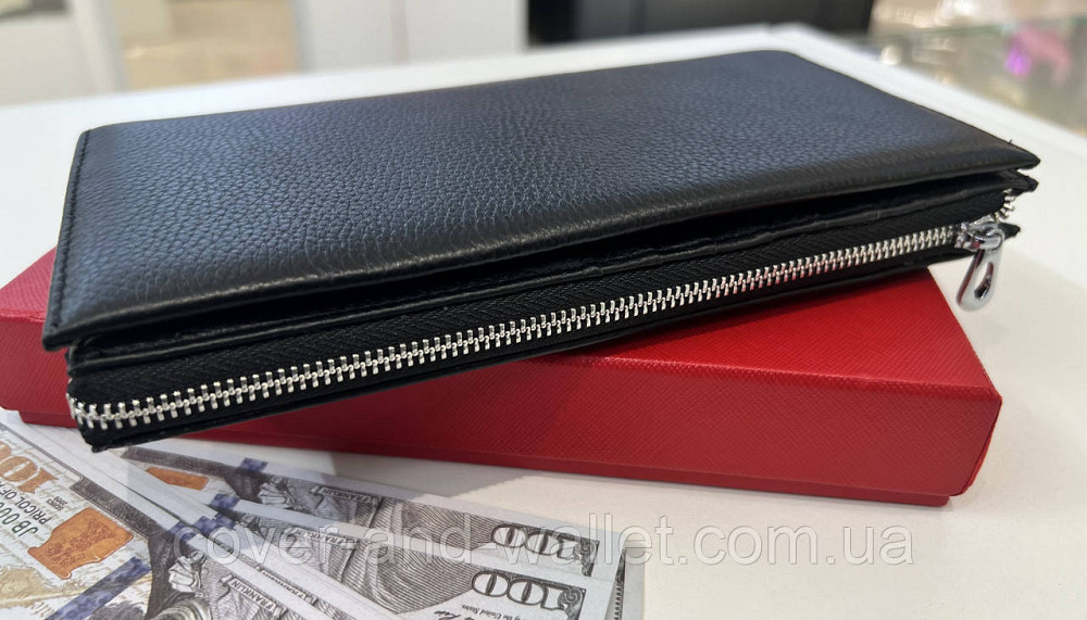 Большой кожаный мужской кошелек черного цвета на молнии Helen Verde 1431 Киев - изображение 3