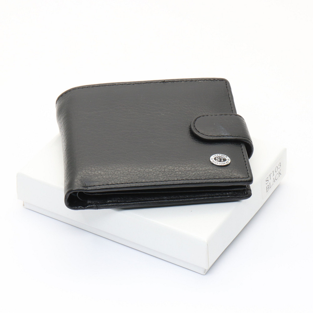 Чорне чоловіче портмоне з натуральної шкіри з фіксацією ST Leather ST103 Київ - фото 2