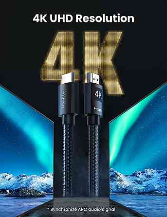 HDMI кабель V2.0 UGreen HD119 с поддержкой 4K@60Hz HDR ARC 40101 (Черный, 2м) Николаев