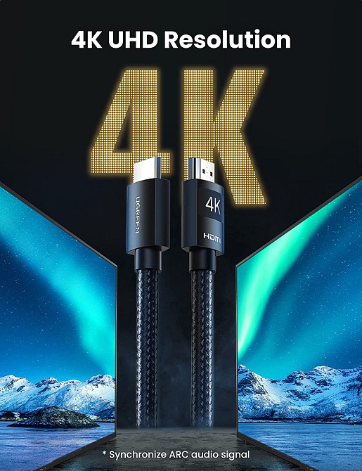 HDMI кабель V2.0 UGreen HD119 с поддержкой 4K@60Hz HDR ARC 40101 (Черный, 2м) Николаев - изображение 4