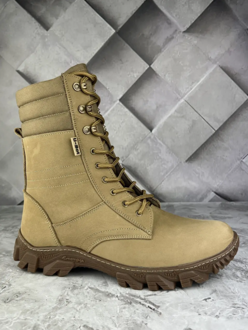 Чоловічі військові шкіряні демісезонні берці бежеві, Якісні шкіряні берці весна осінь для ЗСУ Львів - фото 3
