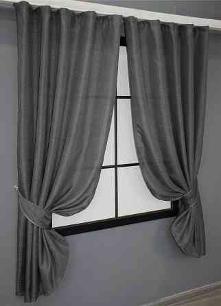 Комплект коротких штор VR-Textil Лен Мешковина № 1140ш 130х170 см 2 шт Графитовый (35-0035) Киев