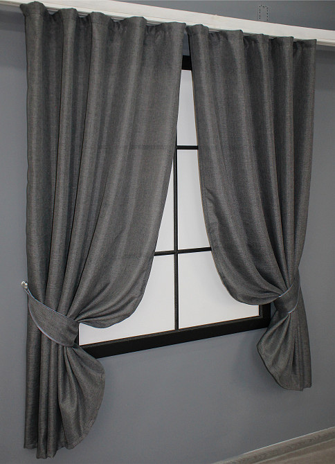 Комплект коротких штор VR-Textil Лен Мешковина № 1140ш 130х170 см 2 шт Графитовый (35-0035) Киев - изображение 2
