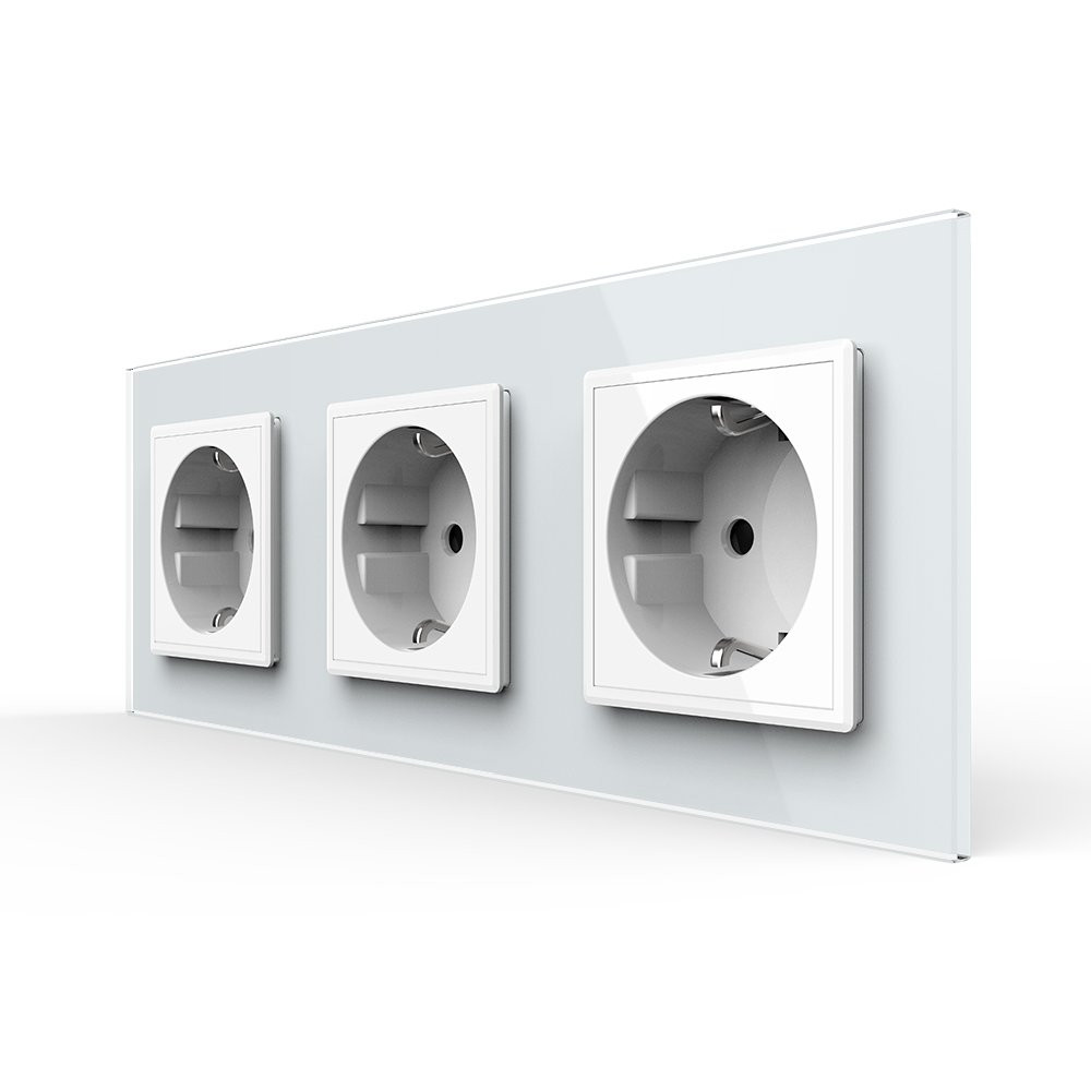 LIVOLO Потрійна електрична розетка з заземленням LIVOLO, біла, скляна рамка, шторки, 250В 16А ( Коломия - фото 7