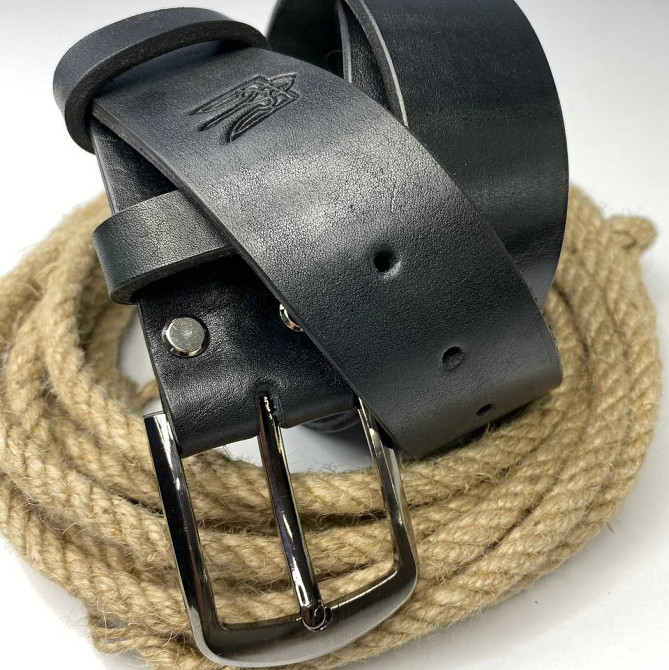 Ремінь чоловічий з натуральної шкіри для джинсів, повсякденний шкіряний пояс, чорнийMasterSem Київ - фото 4