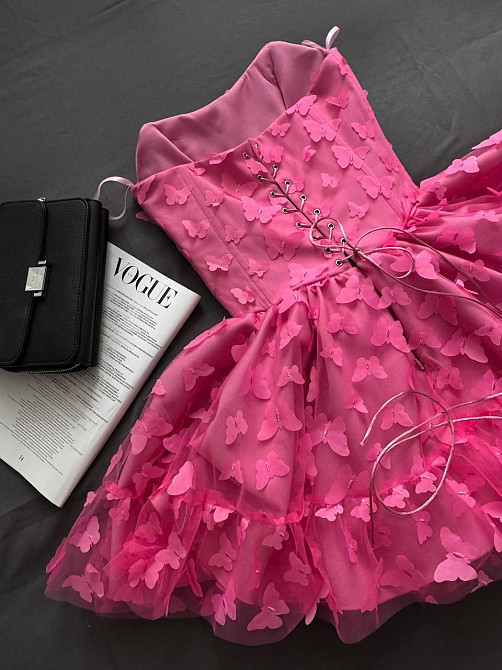 Жіноча романтична приваблива міні-сукня костюмна+фатін метелики(на підкладці). Рожевий, 42/44 Одеса - фото 5