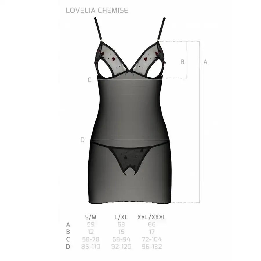Сорочка з вирізами на грудях, стрінги Passion LOVELIA CHEMISE S/M, black Львів - фото 7