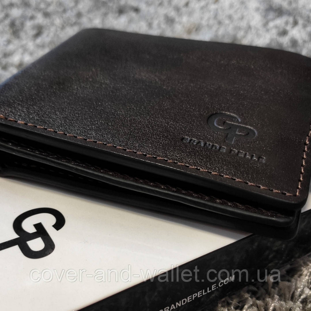 Кожаный мужской кошелек коричневого цвета на магните Grande Pelle Amico Киев - изображение 6