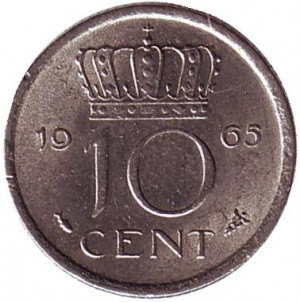 Монета 10 центов. 1965 год, Нидерланды. Полтава - изображение 1