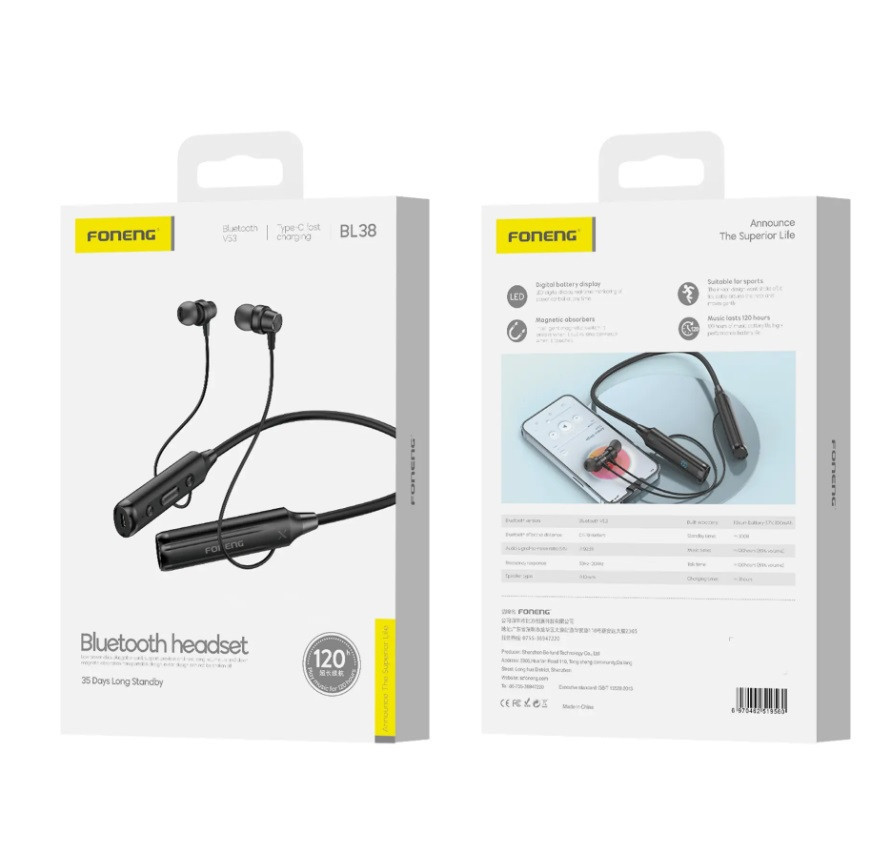Bluetooth-гарнітура Foneng Neckband Sport (BL38) Чорний Харьков - изображение 2