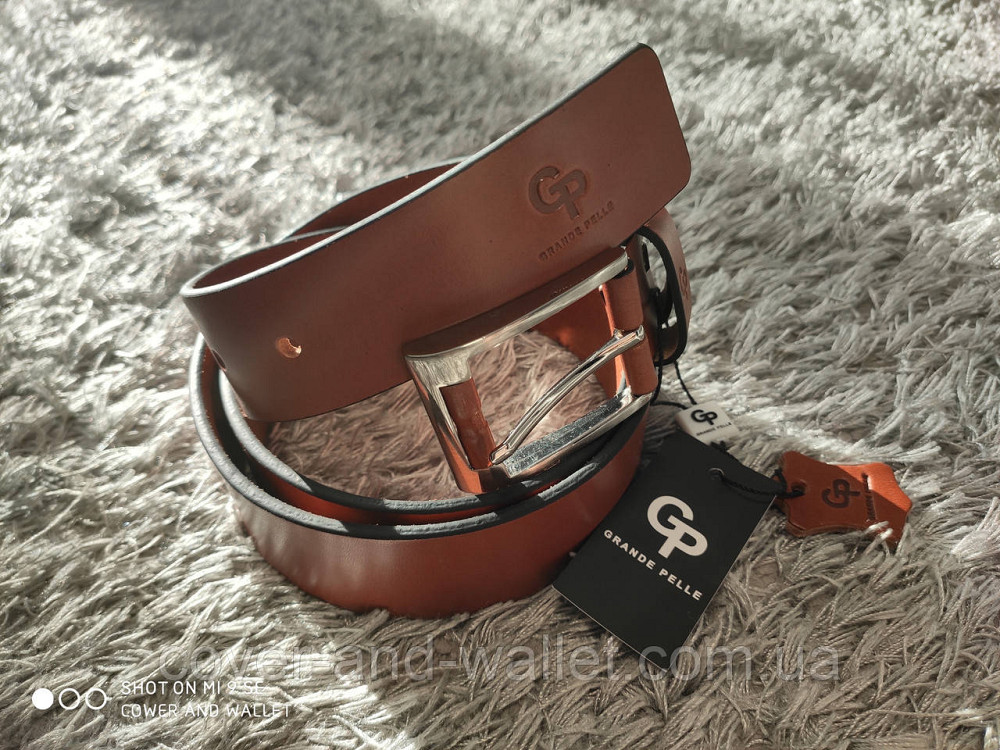 Стильний чоловічий ремінь рудого кольору з оригінальною пряжкою Grande Pelle Rullo Київ - фото 8