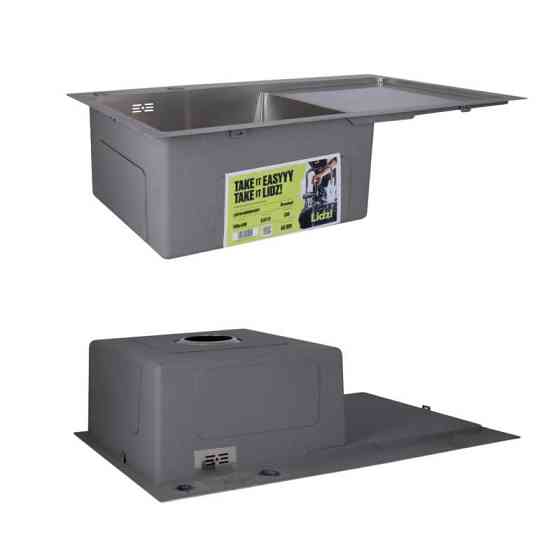 Мойка для кухни интегрированная Lidz Handmade H7849R крыло справа Brushed в комплекте с дозатором и корзиной Киев