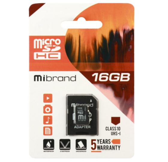 Карта пам'яті microSDHC 16Гб Class 10 (UHS-1) Mibrand + adapter SD Житомир