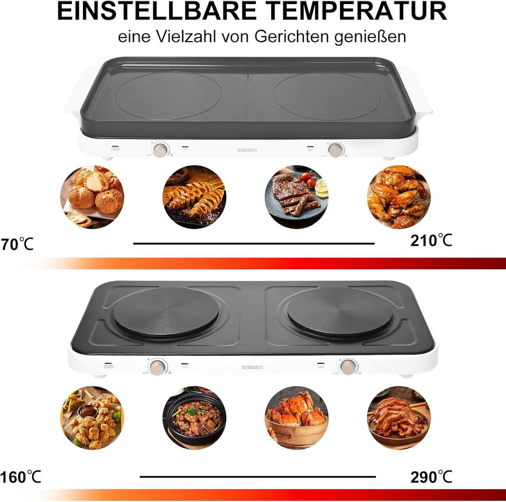 Електрична плита AEWHALE HP-2000 Чорний 2000W (1000+1000W) керамічна гриль панель знімна двозонна портативна Київ - фото 4