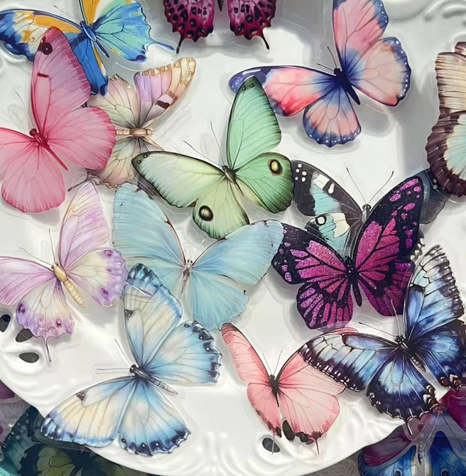 Наліпки метелики різнокольорові 50 шт вінілові стікери watercolor для декору, скрапбукінгу Київ - фото 1