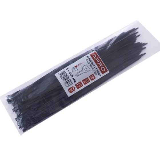 Хомут пластиковий 4,6*400 (5*400)мм універсальний чорний 100шт/уп APRO Житомир