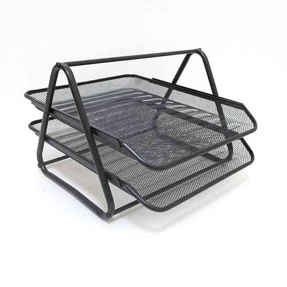 Лоток для документов горизонтальный, металлический черный, 2 секции Павлоград