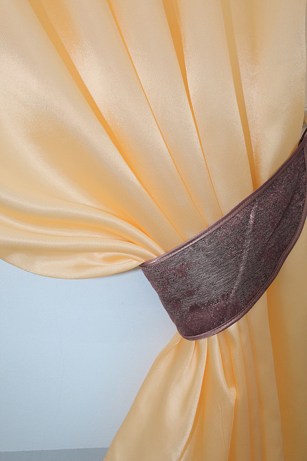 Кухонні штори VR-Textil № 073к з ламбрекеном і підхватами персиковий з малиново-сірим 270х170 см (52-0201) Киев - изображение 3