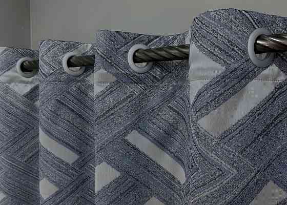 Комплект штор на люверсах VR-Textil Жаккард Mystery № 1628ш Синий с серым 150х270 см 2 шт (37-0206) Киев