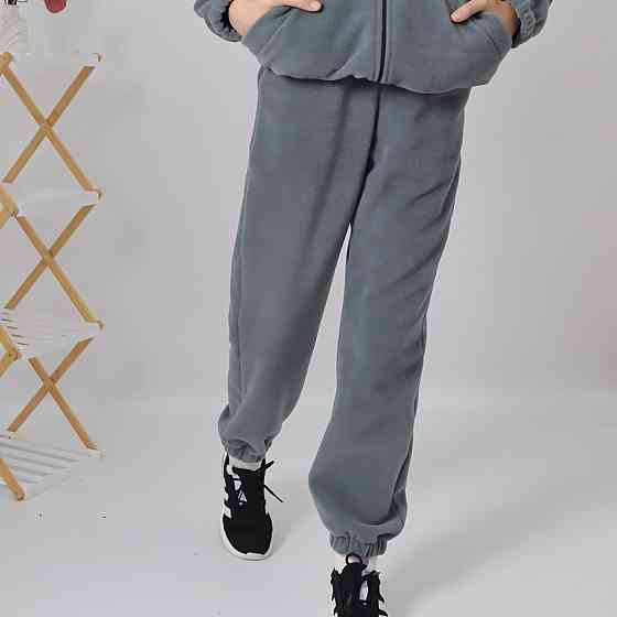 Дитячий флісовий теплий костюм на зиму (толстовка на блискавці з капюшоном + штани) Сіро-зелений 92 Кам'янець-Подільський