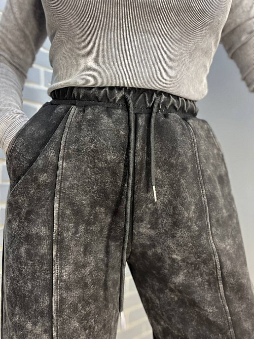 Штани жіночі Joy one 9066 варені широкі палаццо зі швом по центру та кишенями темно сірі, темно-сіри Одеса - фото 2