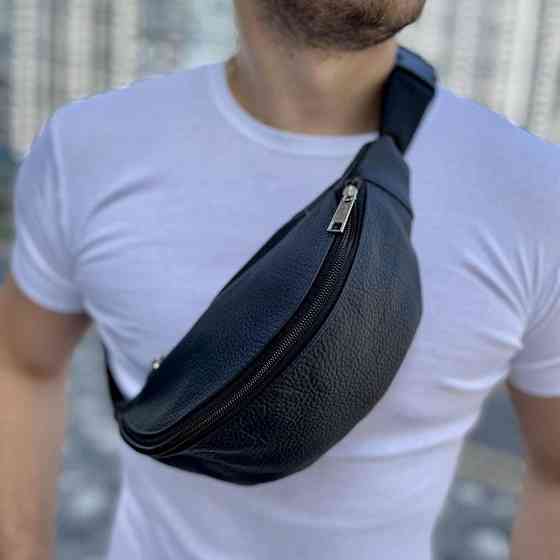 Сумка на пояс мужская бананка кожаная поясная из натуральной кожи кожа черная Киев