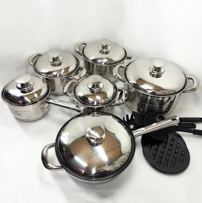 Набір посуду для будь-яких плит 18, Гарний набір каструль з антипригарним покриттям DE-12 Львів - фото 1