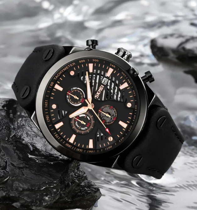 Мужские классические наручные часы Skmei 9282 (Черные с черным дисплеем) Винница - изображение 5