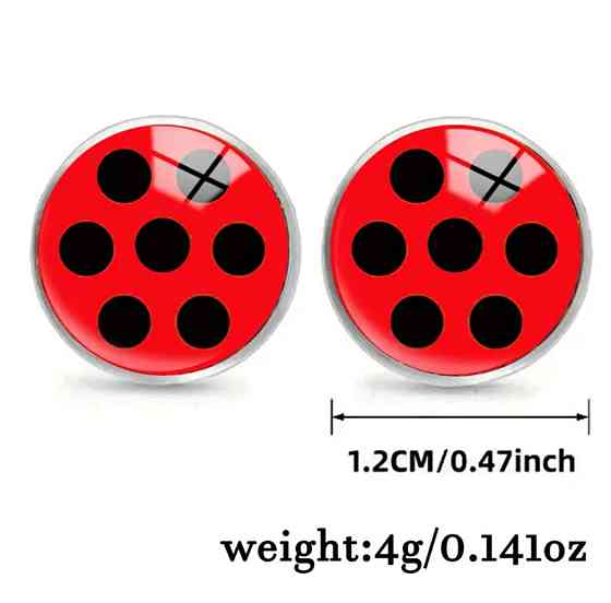 Серьги для девочек в горошек 12 мм красно-черный Киев