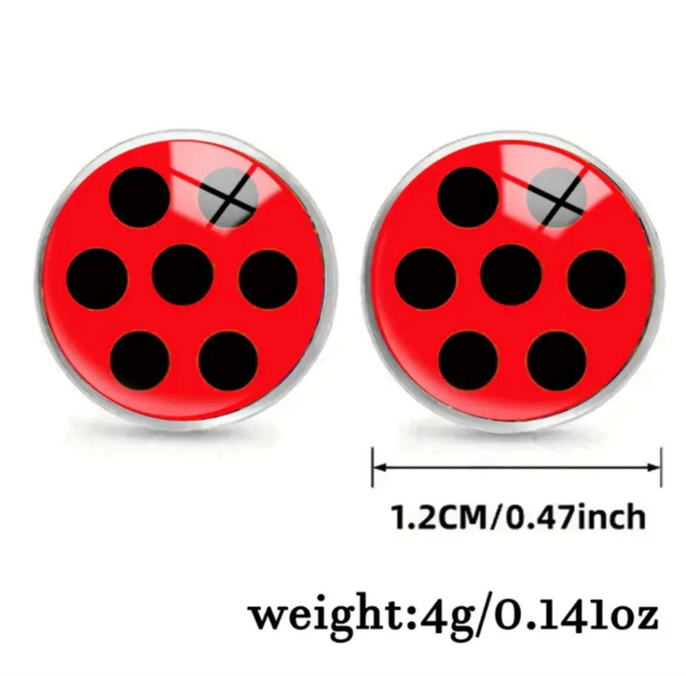 Сережки для дівчаток у горошок 12 мм червоно-чорний Київ - фото 2