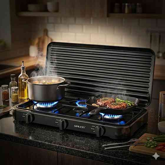 Газовая плита SK-07003 настольная одноконфорочная 5,4 кВт с регулировкой пламени компактная Одесса