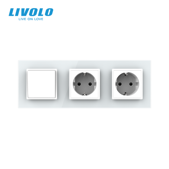 LIVOLO Одноклавішний вимикач з подвійною розеткою Livolo білий скло (VL-C7C2EUK1-11) Коломыя