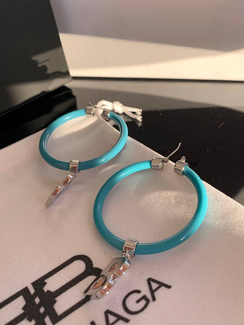 Balenciaga сережки кільця кольору морської хвилі з посрібленням Одеса - фото 3