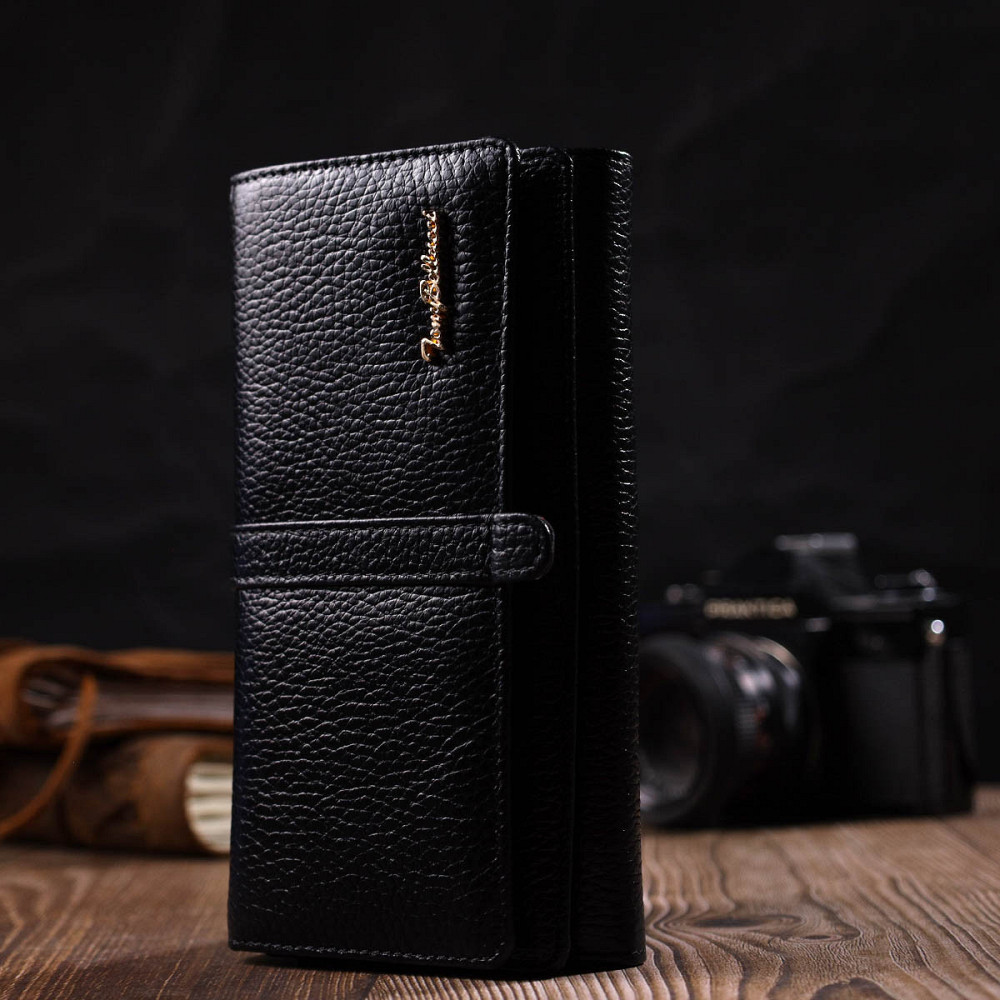 Класичний жіночий гаманець з великою кількістю відділень із натуральної шкіри Чорний (Tony Bellucci) Київ - фото 2