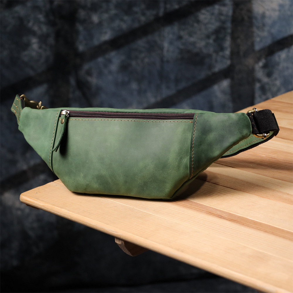 Модна сумка-бананка для чоловіків з натуральної vintage шкіри Shvigel 23124 Зелений Київ - фото 2