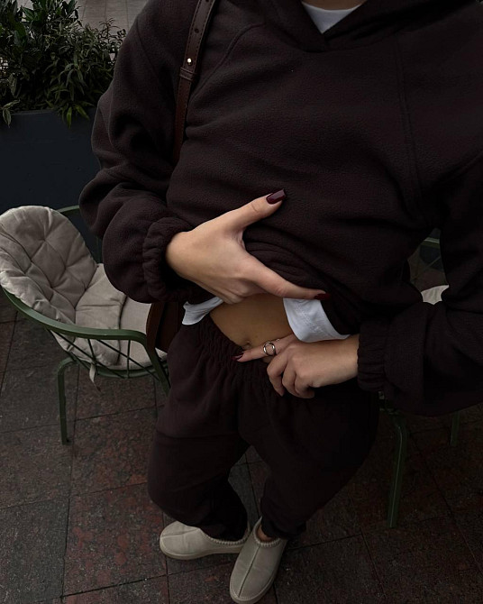 Женский теплый спортивный костюм двойка Двухсторонний плотный флис Шоколад, 48/50 Одесса - изображение 2