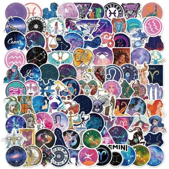 Набор наклеек знаки зодиака – 50 шт, 3–4 см, водостойкие стикеры для ноутбука, телефона, тетради и чемодана Киев