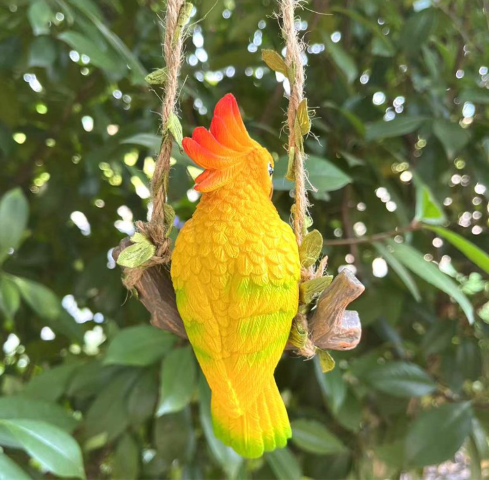 Садовая фигура Попугай Какаду на качели 14 х 9.5 х 4см Полистоун Жовтий Одесса - изображение 4