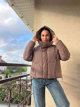 Куртка женская Lady Yep 9068 оверсайз укороченная надпись впереди с капюшоном one size, капучино, on Одесса