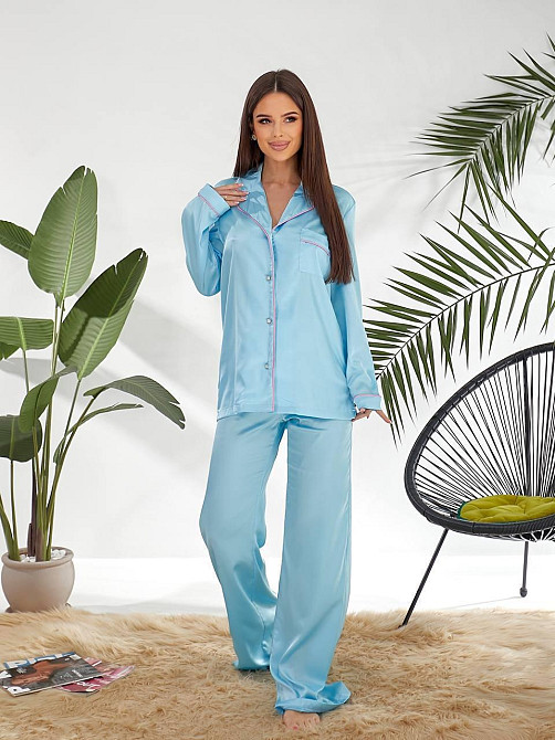 Жіноча бозова домашня піжама шовк армані Блакитний, 42/44 Одеса - фото 1