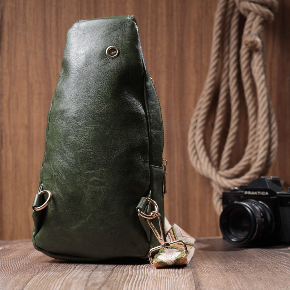 Трендова жіноча слінг сумка через плече з екошкіри Vintage 22755 Зелений Київ - фото 10