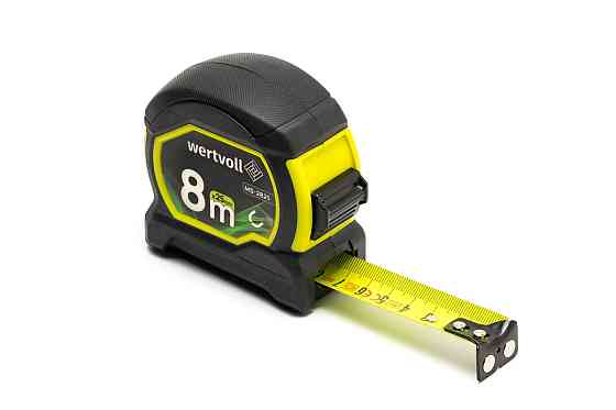 WERTVOLL Рулетка WERTVOLL 8 м×25 мм з магнітами фіксатор полотна покриття TPR нейлонове покритт Київ